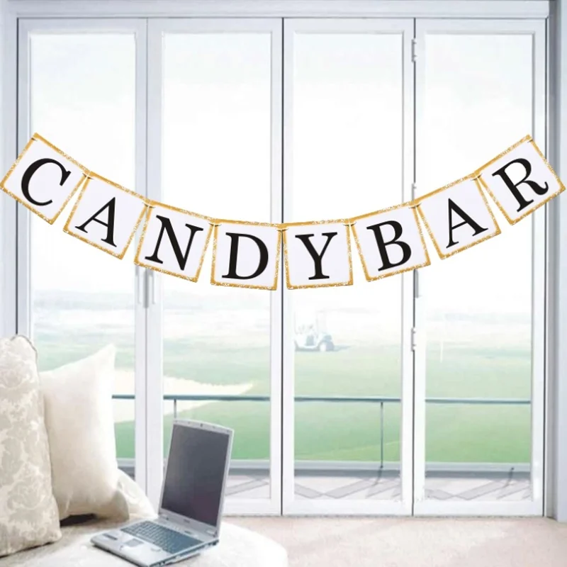 

1 set Novelty new Candy Bar Banner Kids Party Wall Hanging Bunting Party Decor Girls Playing House Photo Prop Background