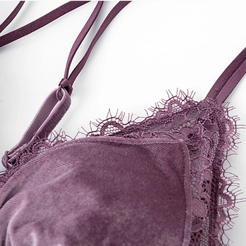 CINOON 2018 New Velvet Underwear Set Soft Lace Trim Lingerie wireless Bra Set Fashion brassiere comfortable bralette set