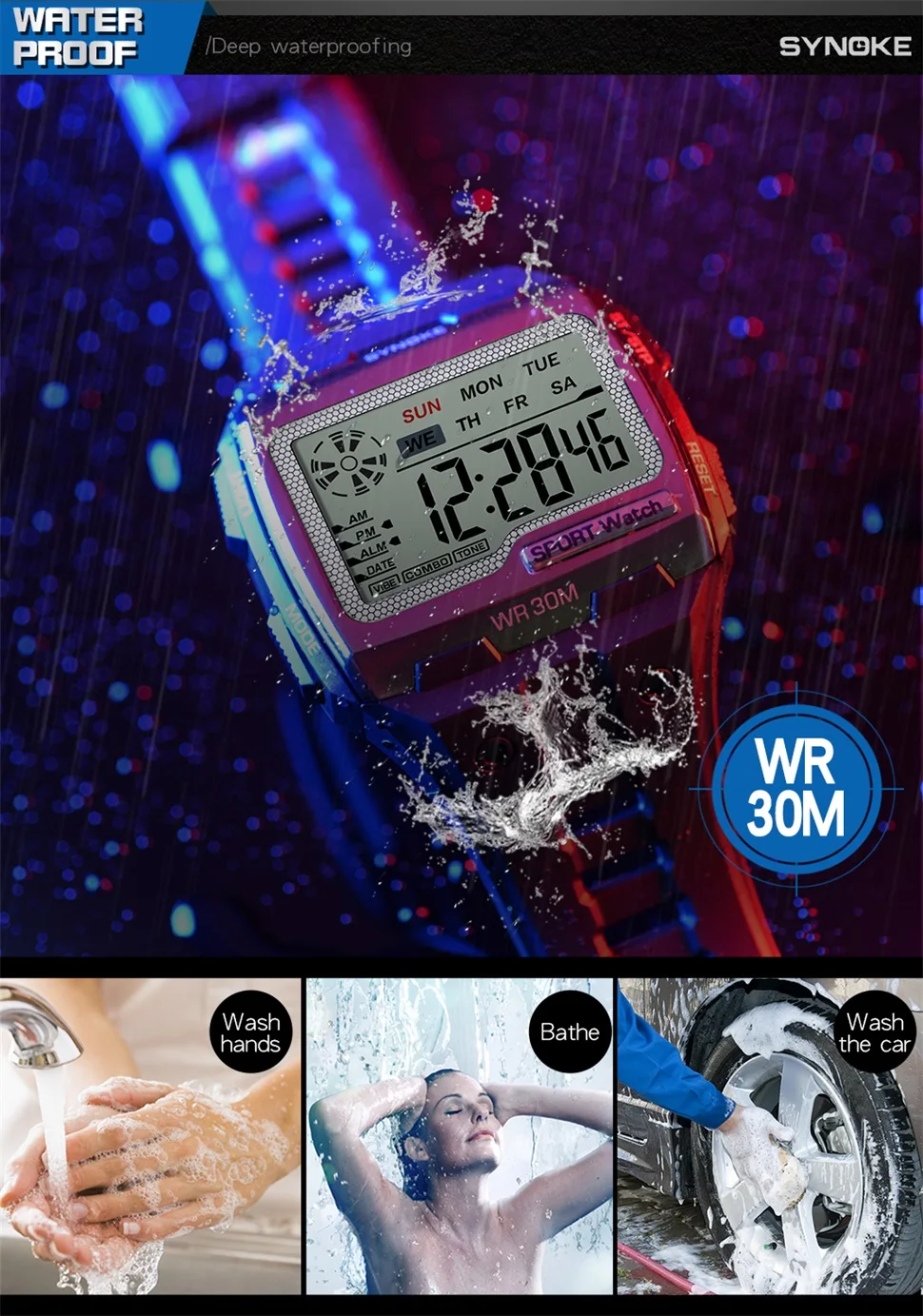 SYNOKE золотые цифровые часы с большим экраном мужские 39 S часы крутые электронные часы с сигнализацией ударопрочные сильные спортивные часы