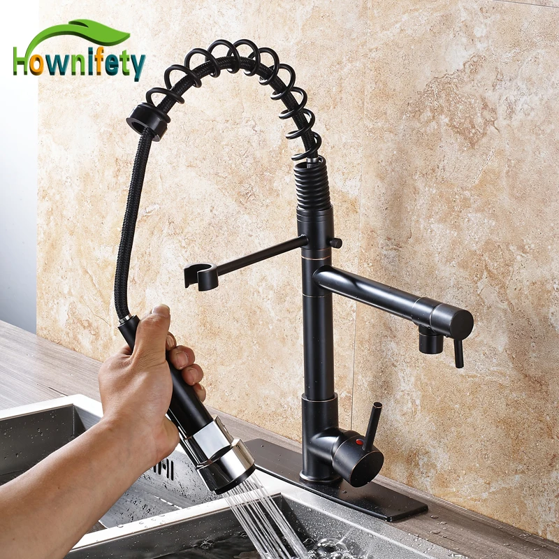 

Oil Rubbed Bronze Spring Kitchen Sink Faucet Pull Out Swivel Spout Mixer Tap with 10 Inch Cover Plate