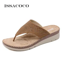 ISSACOCO Summer Slippers Women Beach Slippers Casual Beach Women Slipper Flip Flops Sandals Summer Home Flat Flip Flops Shoes elegant ladies flat heel summer slippers women beaded shining rhinestone flip flops shoes fashion and casual beach sandals