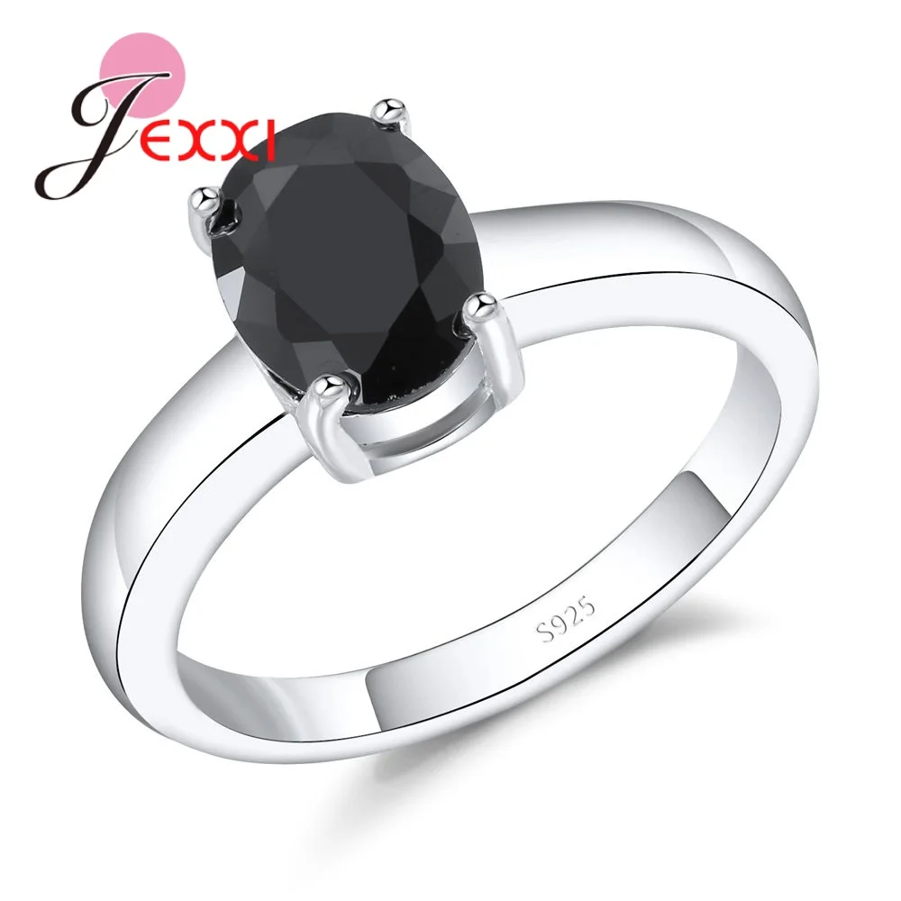 Simple Women Black Round Crystal Party Rings Jewelry Stamped