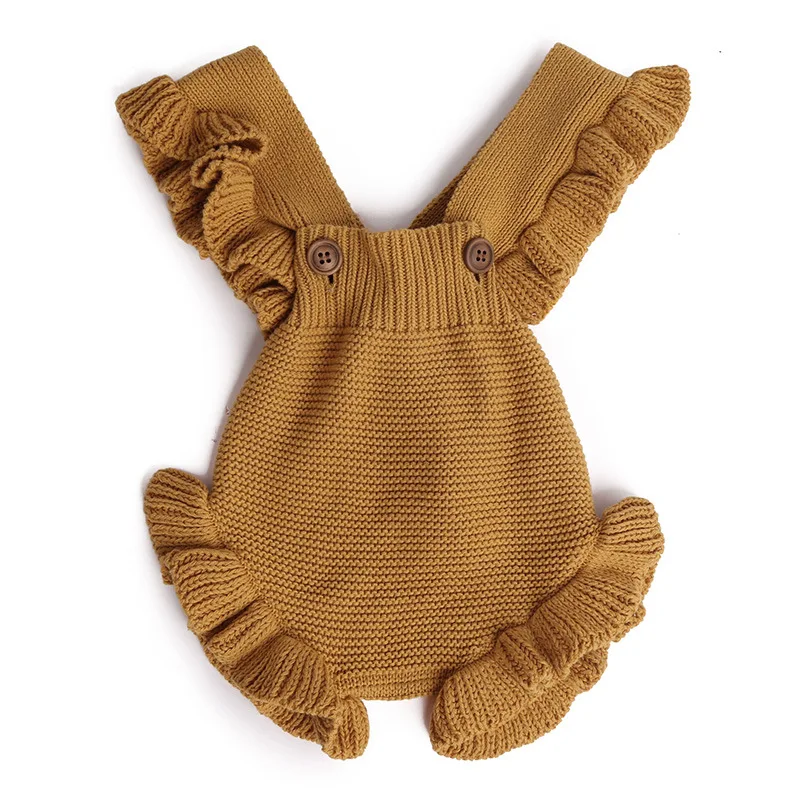 

2019 Spring Newborn Infants Knitted Sweater Bodysuits Toddlers Kids Clothes Baby Girls Cute Straps Ruffles Jumpsuits Overalls