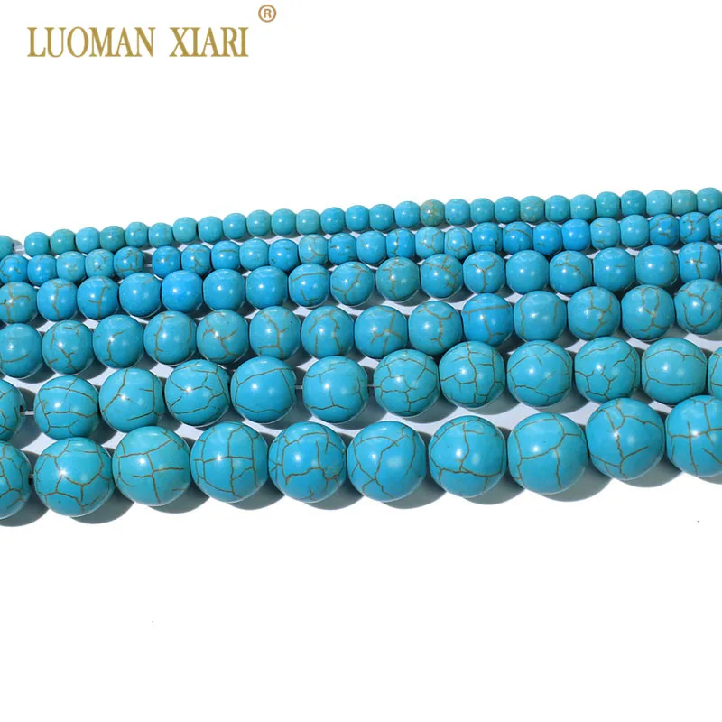 Perles rondes Turquoises bleues en pierre naturelle, pour la fabrication de bijoux, collier de 4 à 12mm, brin de 15 pouces, vente en gros