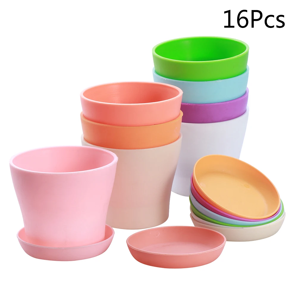 

16pcs/Set Plastic Fleshy Seedling Pots Flower Holder Root Control Flowerpots Resin Planters With Tray For Planter Cactus Bonsai