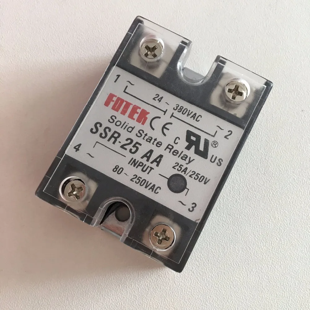 

SSR-25AA Single Phase Groove End AC/AC Solid State Relay 25 Amp Input 80-250VAC Control 24-380VAC