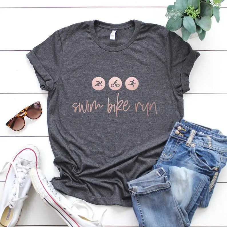 

PADDY DESIGN Triathlon Swim Bike Run T-shirt Running Swimming Biking Women Top Tee New Fashion Rose Gold Printing Female T Shirt