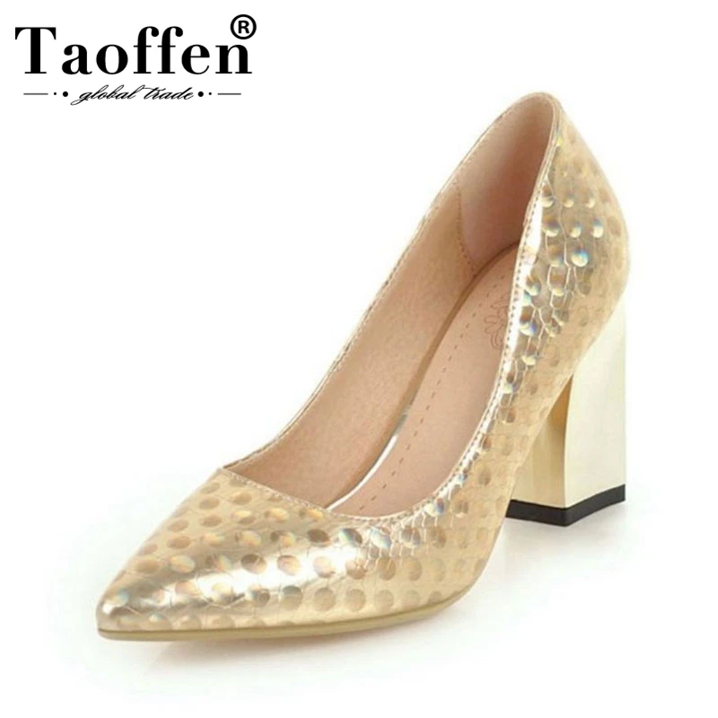 

Taoffen High Quality Women Thick Heel Pumps Fashion Pointed Toe High Heel Shoes New Wedding Shoes Women Footwear Size 32-44