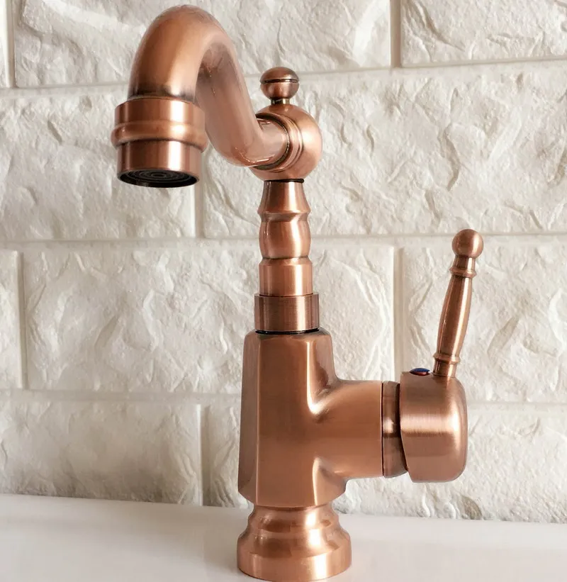 Swivel Spout Water Tap Antique Red Copper Single Handle Single Hole Kitchen Sink & Bathroom Faucet Basin Mixer Tap anf395