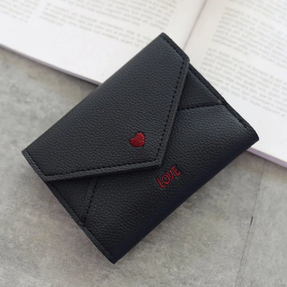 

Women Simple Love Short Wallet Coin Purse Card Holders Handbag high quality Fashion Solid color Hasp Wallets cartera mujer L*5