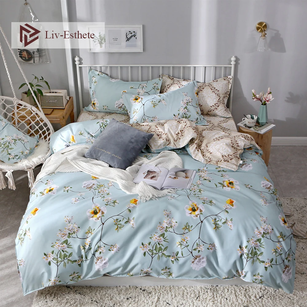 

Liv-Esthete European Pastoral Flower Bedding Set Soft Duvet Cover Flat Sheet Double Queen King Adult kids Bed Linen Bedspread