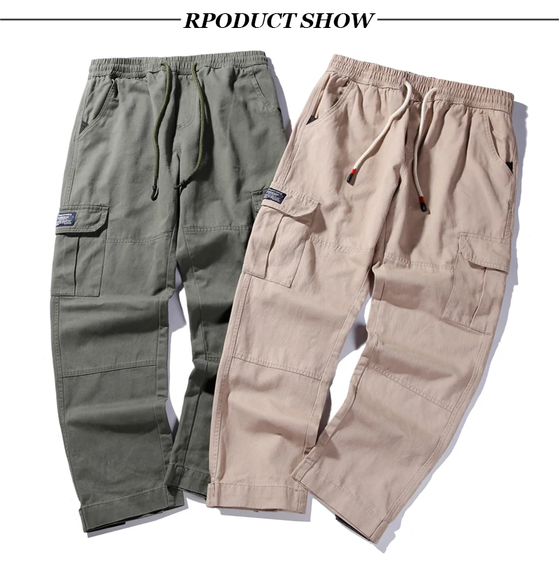 Весна-лето Модные джоггеры брюки для мужчин свободный крой большой карман брюки карго шаровары хаки зеленый большой размер S-4XL хип-хоп