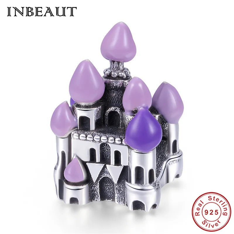 

INBEAUT Women 925 Sterling Silver Lovely Purple Roof Fantasy Castle Beads Charm fit Original Bracelet Real S925 DIY Jewelry