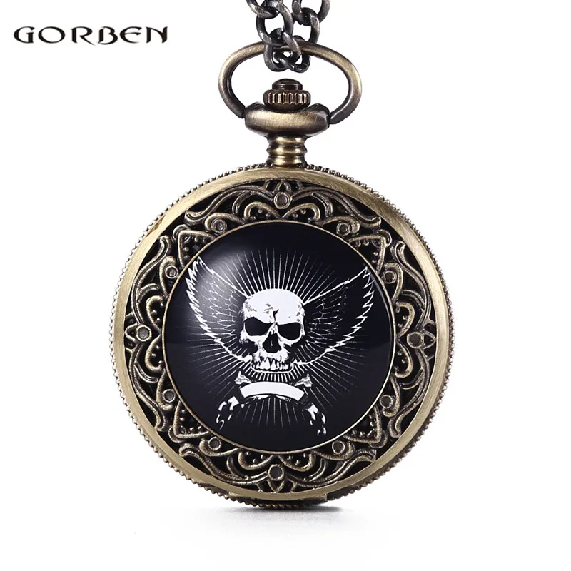 

Fashion GORBEN God's angels Cross with Wings Design Carving Pocket Watch Mens Waist Chain Vintage Angel Wings Quartz Watch Women
