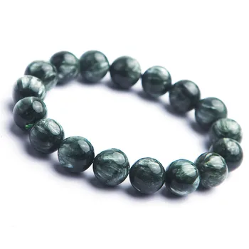 

Genuine Green Natural Seraphinite Gemstone Bracelet For Women Men 13mm Powerful Crystal Round Bead Bracelet