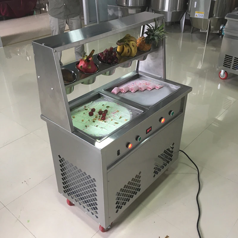 2 pan Ice cream fryer roller machine computer control pan yoghourt Ice Cream Roller rolling Rolled Flat fried ice cream machine