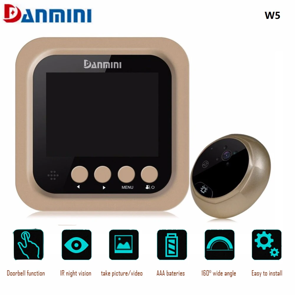 

Danmini W5 2.4 Inch Color Screen Wireless Video Doorbell Night Vision Camera 160 Degree Wide Angle No Disturb Peephole Doorbell