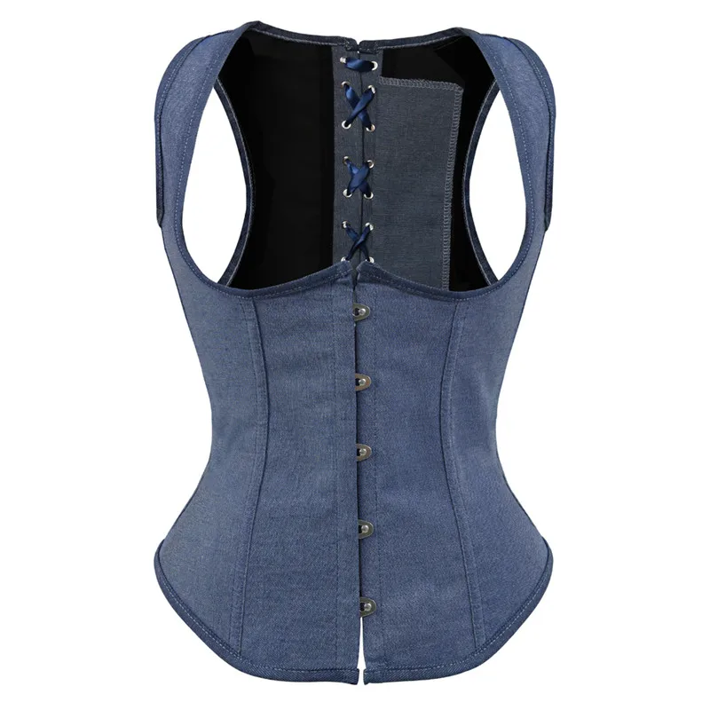 

Gothic Underbust Corset Vest Waist Cincher Corset Vest Top Cowboy Blue Corsets and Bustiers Lingerie Tops Sexy Plus Size S-6XL