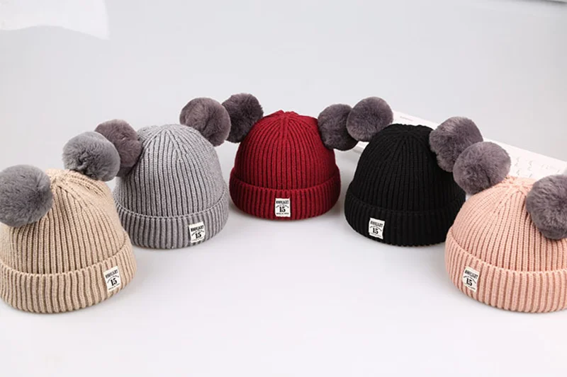 Pompom Knitted Baby Hat Warm Crochet Winter Beanie For Baby Boys Cute Toddler Baby Girls Hat Solid Knit Infant Beanie Hat New (10)
