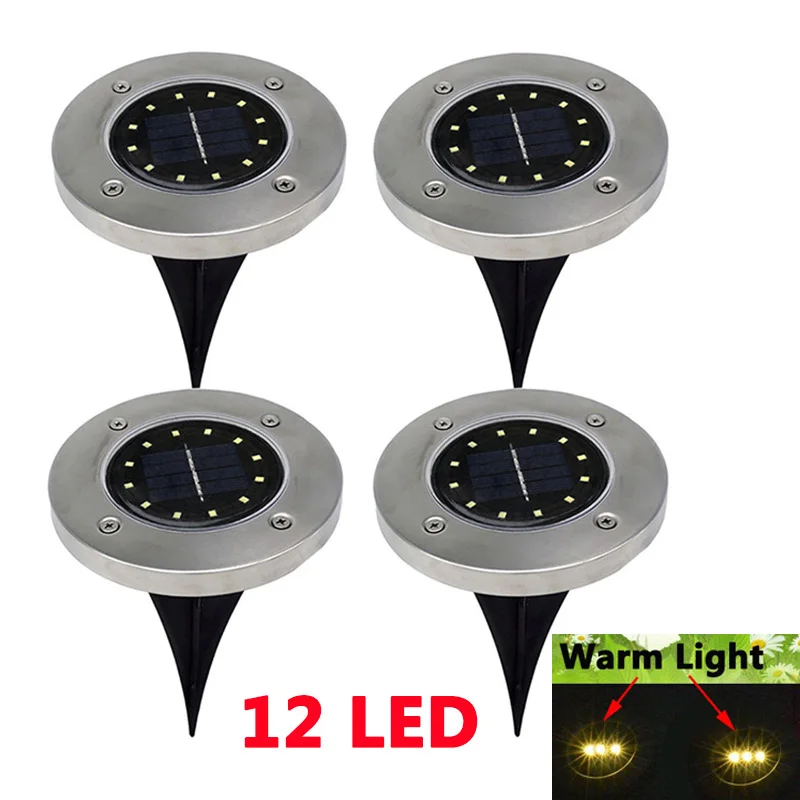 Дисковые фонари на солнечных батареях, 8/12 светодиодный солнечный свет, Открытый водонепроницаемый сад, ландшафтное освещение для двора, газона, вечерние, подарки - Цвет: 12LED Warm Light