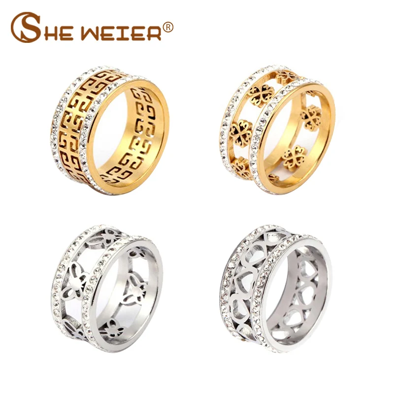

stainless steel wedding engagement rings for women girls gold titanium finge female heart rings silver crystal love