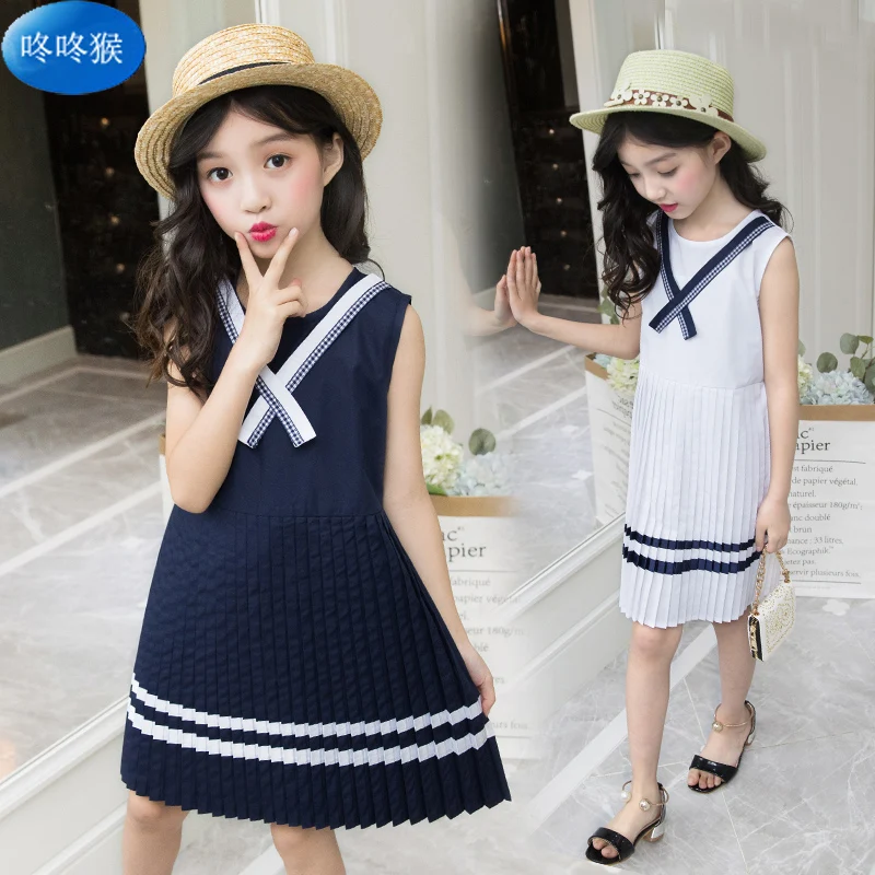 

2019 Dress For Girls School Costume Student Summer Ruched O-neck Kids Dresses Children Clothes 4 5 6 8 10 11 12 Years Robe Fille