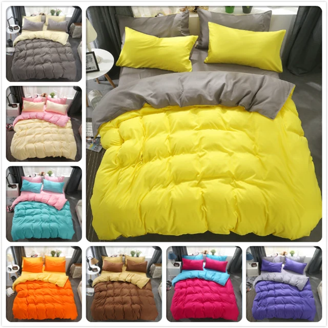 Yellow Grey Duvet Cover Sheet Quilt Pillow Case 3pcs 4pcs Bedding