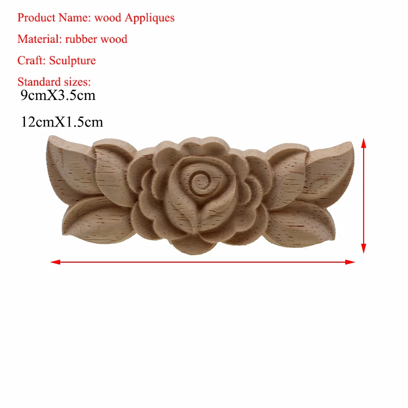 Flower Wood Carving Natural Wood Appliques for Furniture Cabinet Unpainted Wooden Mouldings Decal Decorative Figurine ornament crafts miniature figurines wooden figurine crafts resin crafts glass fruit pendants