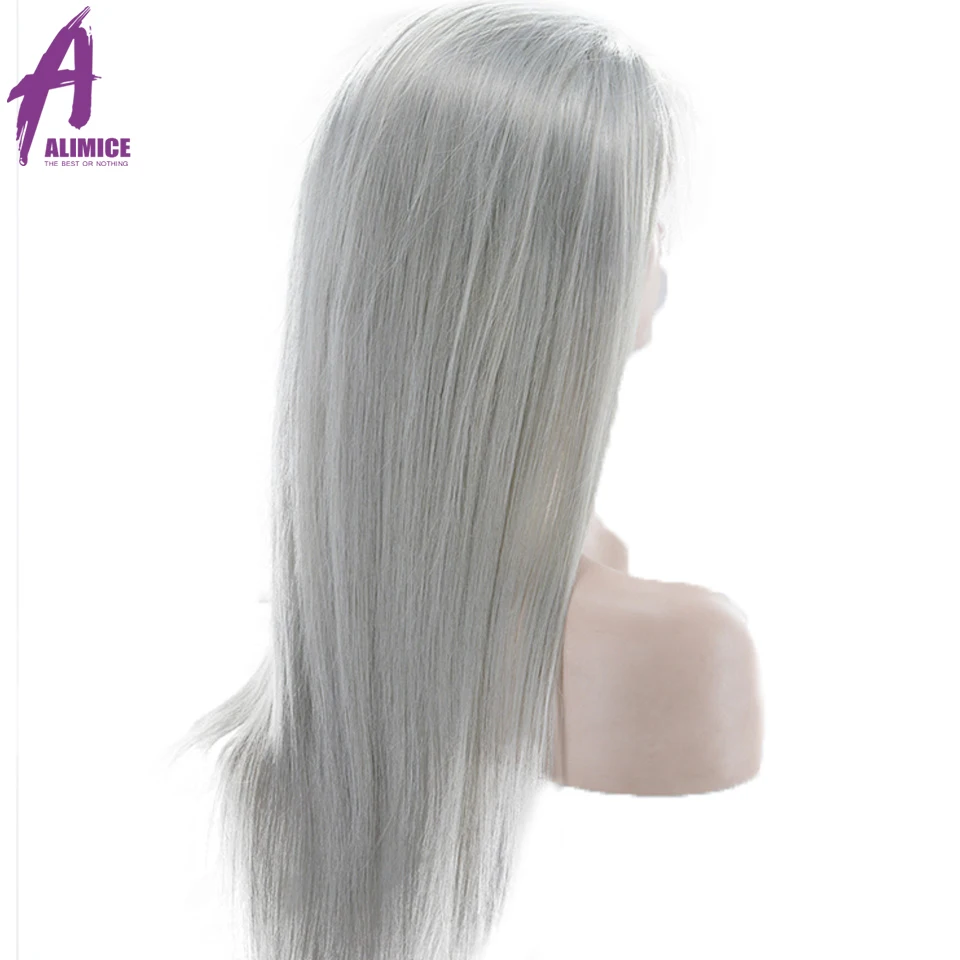Alimice Hair Brazilian Lace Front Human Hair Wigs Remy Hair Grey Colored Straight Lace Wig With Baby Hair 150% Density 10-26Inch (6)