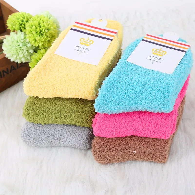 Pure Color Women Socks Thermal Coral Fleece Floor Socks Plush Soft Candy Color Towel Sock 2016 New Female Thick Warm Clothing (21)