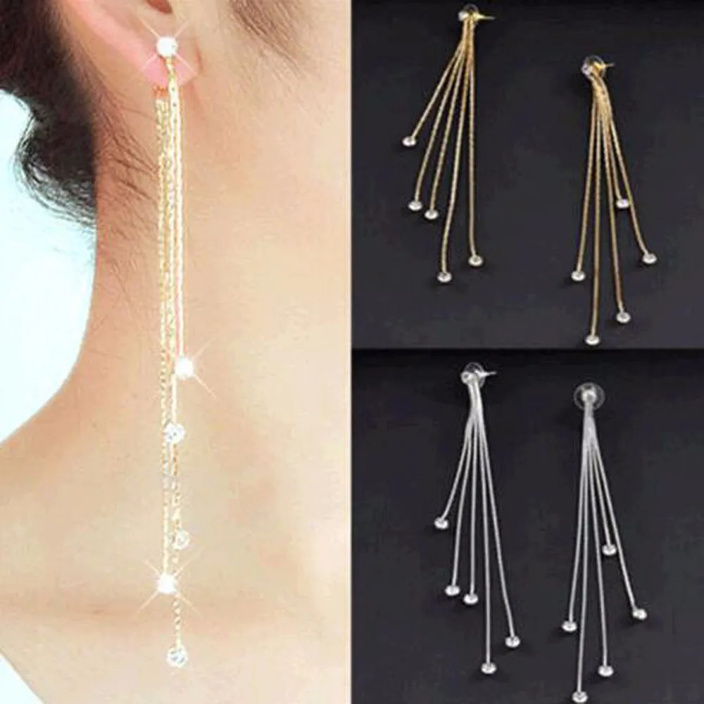 IPARAM новое поступление модные серебряные золотые длинные серьги-подвески с 5 цепочками для женщин и девушек Хрустальный ювелирный кулон