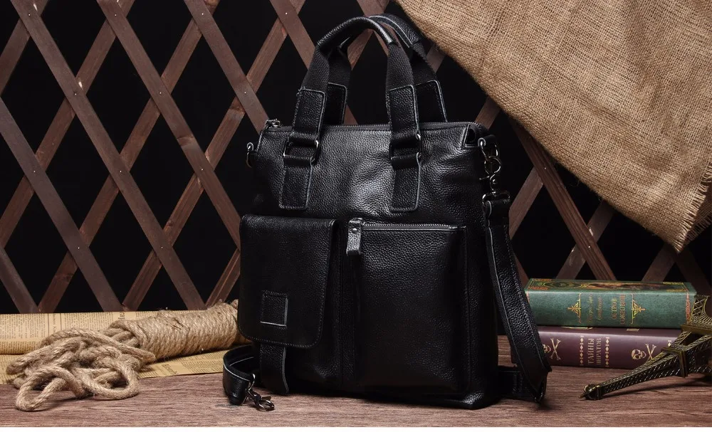 Известный Мода 100% из натуральной кожи Для мужчин Портфели Tote плеча Курьерские сумки Для мужчин Бизнес ноутбук сумка мужской Crossbody сумка