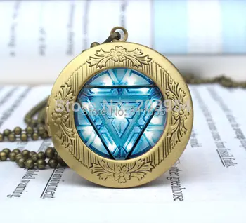

Movie 12pcs/lot Iron Man Arc Reactor Locket wholesale Inspired jewelry Iron Man Inspired necklace Gift vintage pendant superhero