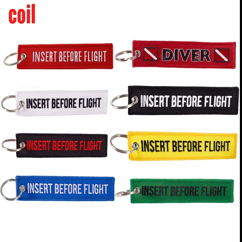 

COIL Red Insert Before Flight KeyChains for Motorcycles and Cars Emboridery Customize Keyrings Avaition Gift Key Tags llaveros