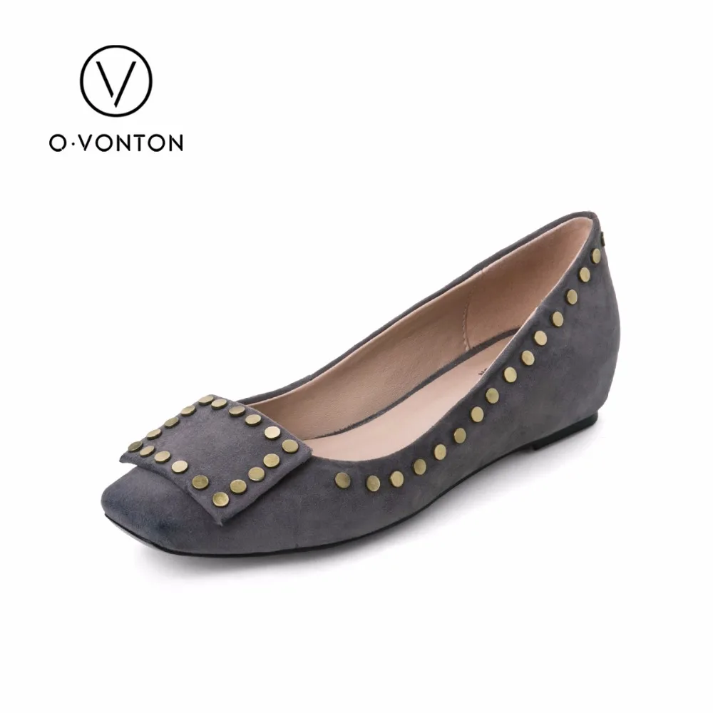 

Women flats leather suede shoes fashion rivet decoration square toe height increasing casual footwear