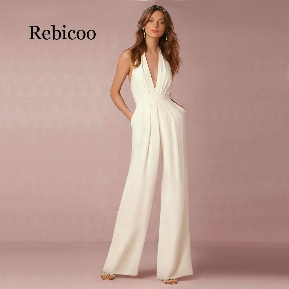 

Rebicoo elegant ivory slim 2019 black ladies trousers evening dress backless sleeveless halter halter jumpsuit