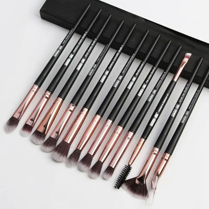

Pro Makeup Brush Set 12pcs Eye Shadow Blending Eyeliner Eyelash Eyebrow Brushes Foundation Blush Face Powder Cosmetic Kit