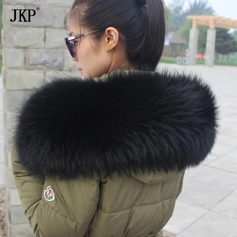 

Big Size Natural Real Black Raccoon Fur Collar Scarf For Women Winter Coat Cap Warm Genuine Fur Collar Scarves