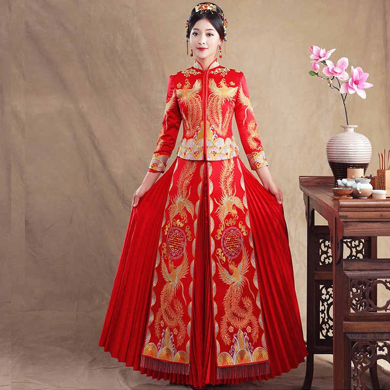 Винтаж Красный вышивки Cheongsam современный Традиционный китайский стиль свадебное платье Oriental Для женщин длинные Qipao Vestidos Размеры S-XXXL
