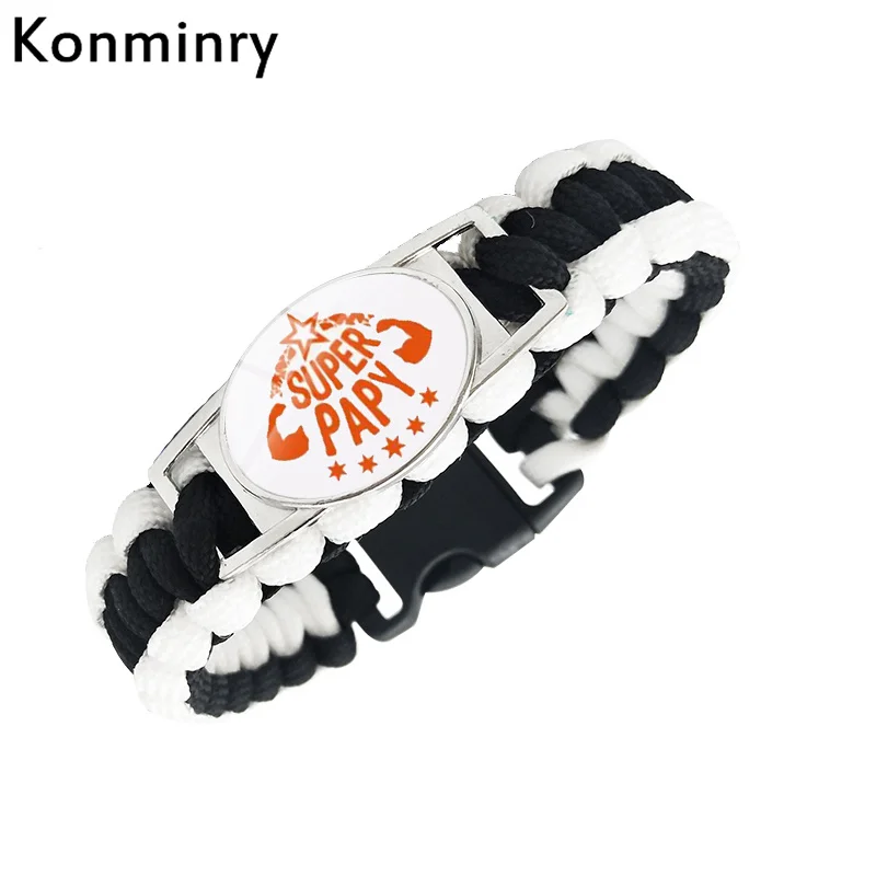 Konminry سوبر Papy Mamie Parrain Paracord سحر أساور الزجاج قبة البيضاوي الأحمر الأزرق اللون حبل الإسورة هدايا مجوهرات