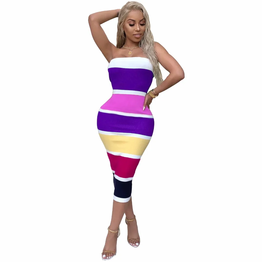 Richietrade сексуальная без бретелек Полосатый Bodycon Для женщин платья с открытыми