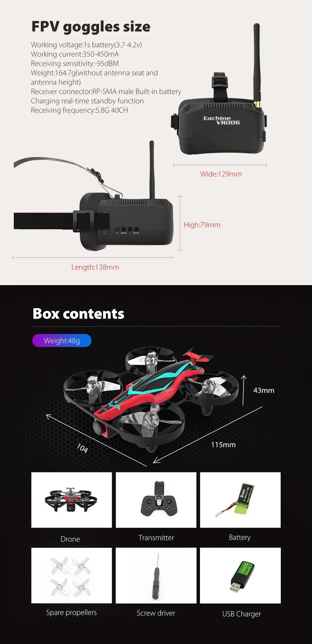 Новейший Eachine E013 Plus микро FPV гоночный Дрон анти-черепаха режим w/5,8G 48CH 1000TVL камера VR006 очки