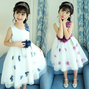 

Children's dress princess fluffy dress four color Petal Dress, birthday party dress wedding or evening party derss