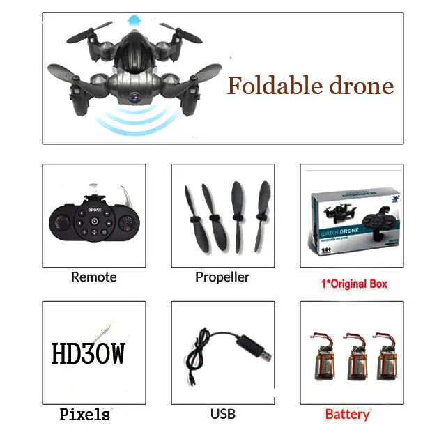 XY6100 мини-Дрон с/без HD камерой RTF WiFi FPV складной Радиоуправляемый Дрон с высоким режимом удержания Радиоуправляемый квадрокоптер Безголовый режим с часами - Цвет: O 30 Pixels 3