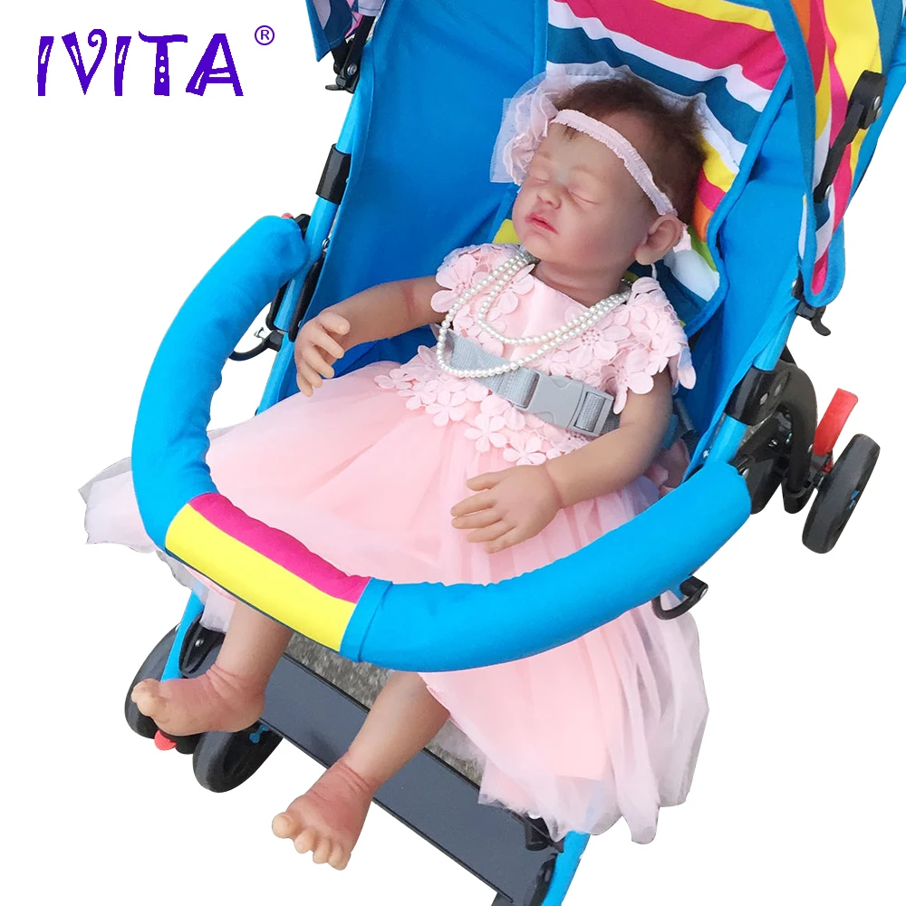 

IVITA 22inch/4.6kg Girl Eyes Closed Root Hair Painted With Movable Skeleton Silicone Dolls Reborn Baby Born Full Body Alive