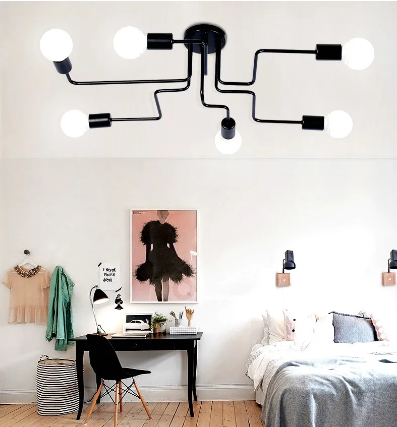 Luces de techo vendimia Lámparas para sala iluminacion Techo Luz hierro forjado luminaria E27 bombilla hogar Iluminación Accesorios