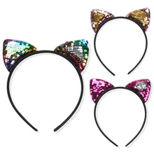 6 Kleuren Fashion Pailletten Kat Oor Haarband Kat Oor Cosplay Kids Haar Accessoires Voor Vrouwen Party Gift Hoofdband