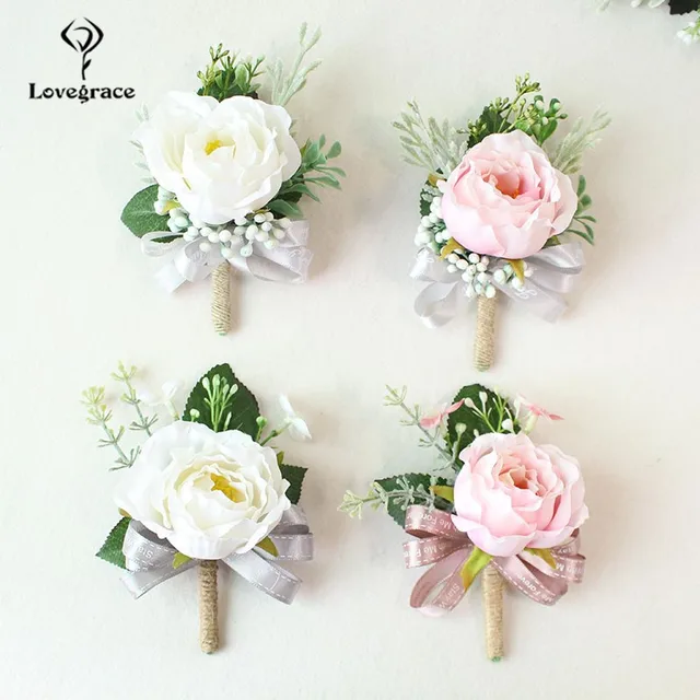 Set Bouquet Da Polso E Boutonniere Rose Bianche Per Matrimonio - Elegante E Regolabile - Foto 7
