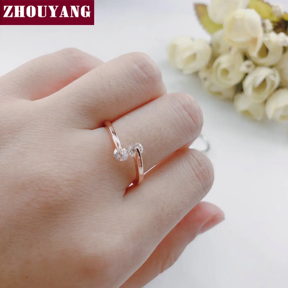 Женское Обручальное Кольцо ZHOUYANG классическое элегантное розовое золото с