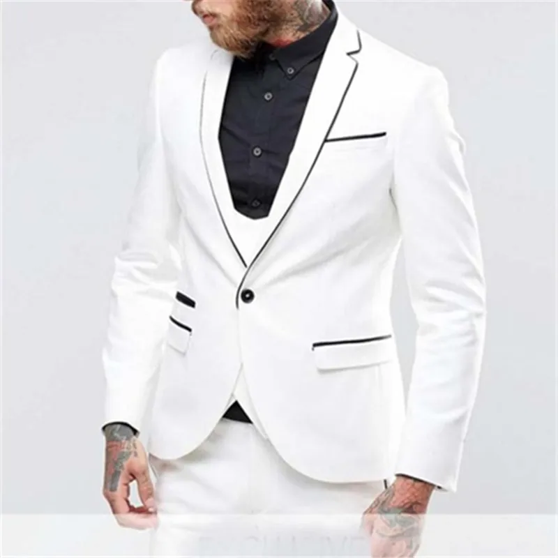White Men Suit With Blazer Slim Fit Formal Tuxedos Wedding Prom Latest Coat Pant Designs Blazer Custom Made Clothes Men